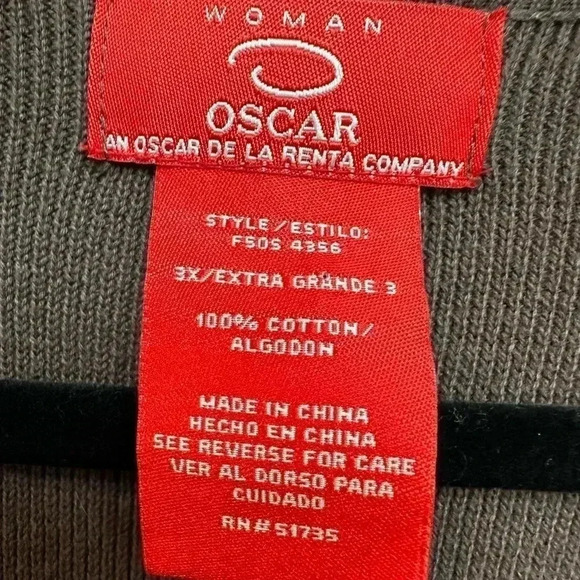 O Oscar De La Renta Women’s Brown Waffle Knit Button Cardigan Designer Plus 3X - Picture 10 of 14